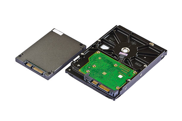 Solid state (SSD) and hard disk drive (HDD) Solid state drive (SSD) for notebook versus hard disk drive (HDD) for desktop computer solid state disk photos stock pictures, royalty-free photos & images