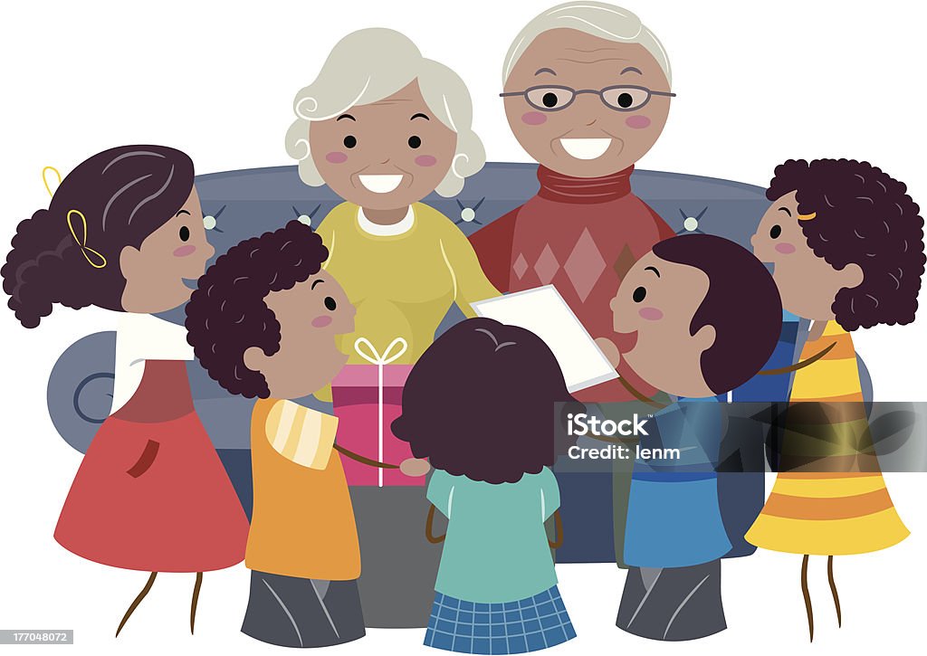 Filhos com os avós - Vetor de Adulto royalty-free