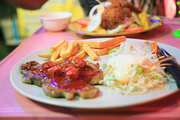 juicy meat steak and sausage