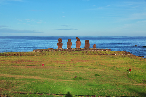 Rapa Nui, the statue Moai in Ahu Tahai on Easter Island, Chile