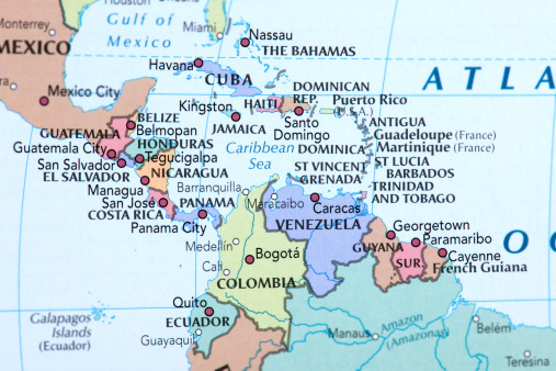 Map of Central America. 
