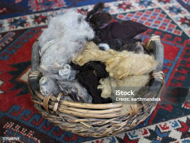 Natural Basket Filled With Raw Wool Fleece Stock Photo - Download Image Now - Art And Craft, Art and Craft Product, Carpet - Decor