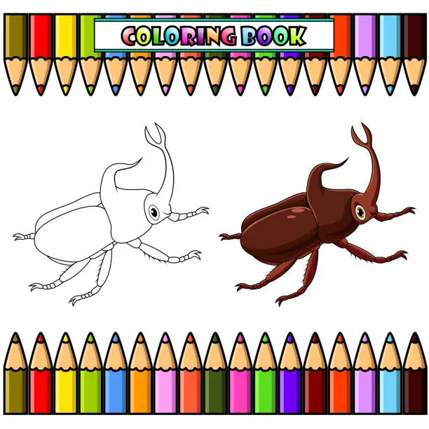 Vector illustration of Stag beetle cartoon for coloring book