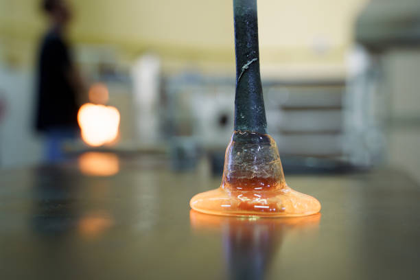 Close-up of glass blowing and glassmaking process