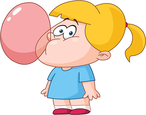 ilustraciones, imágenes clip art, dibujos animados e iconos de stock de chica soplar de pensamiento de goma - balloon blowing inflating child