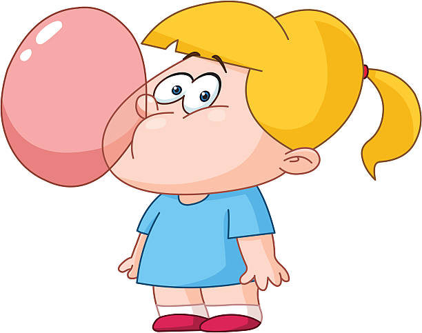 여자아이 불기 풍선말 메트로폴리스 gum - chewing gum candy bubble little girls stock illustrations