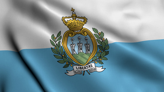 San Marino Flag. Waving  Fabric Satin Texture Flag of San Marino 3D illustration. Real Texture Flag of the Republic of San Marino