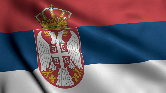 The flag of Serbia at springtime in Belgrade