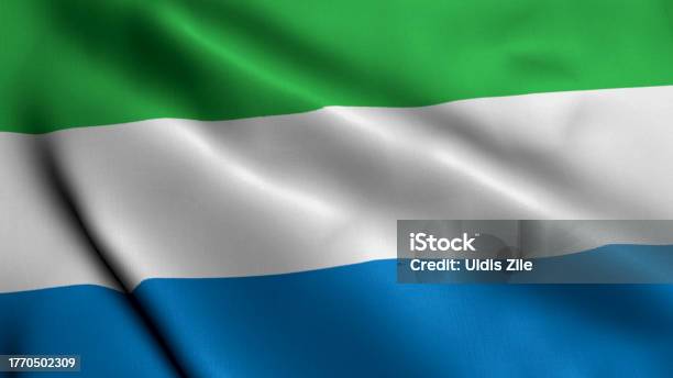 Sierra Leone Flag Waving Fabric Satin Texture Flag Of Sierra Leone 3d Illustration Real Texture Flag Of The Republic Of Sierra Leone Stock Photo - Download Image Now