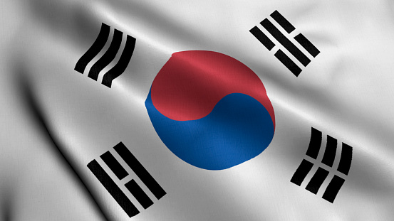 South Korea Flag. Waving  Fabric Satin Texture Flag of South Korea 3D illustration. Real Texture Flag of the Republic of Korea