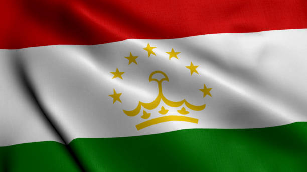 tajikistan flag. waving  fabric satin texture flag of tajikistan 3d illustration. real texture flag of the republic of tajikistan - tajik flag imagens e fotografias de stock