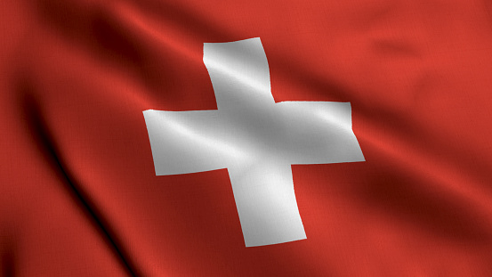 Switzerland Flag. Waving  Fabric Satin Texture Flag of Switzerland 3D illustration. Real Texture Flag of the Swiss Confederation