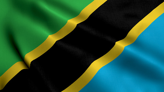 Tanzania Flag. Waving  Fabric Satin Texture Flag of Tanzania 3D illustration. Real Texture Flag of the United Republic of Tanzania