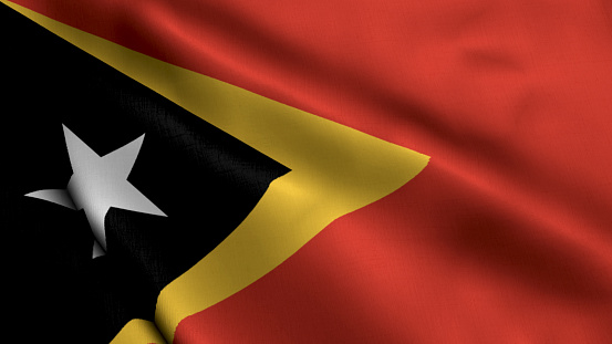 Timor-Leste Flag. Waving  Fabric Satin Texture Flag of Timor-Leste 3D illustration. Real Texture Flag of the Democratic Republic of Timor-Leste