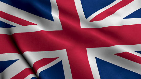 United Kingdom Flag. Waving  Fabric Satin Texture Flag of United Kingdom 3D illustration. Real Texture Flag of the United Kingdom of Great Britain and Northern Ireland
