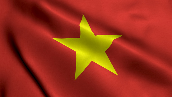 Vietnam Flag. Waving  Fabric Satin Texture Flag of Vietnam 3D illustration. Real Texture Flag of the Socialist Republic of Vietnam