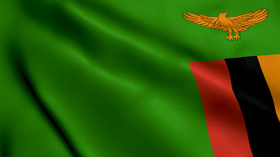 Zambia Flag. Waving  Fabric Satin Texture Flag of Zambia 3D illustration. Real Texture Flag of the Republic of Zambia