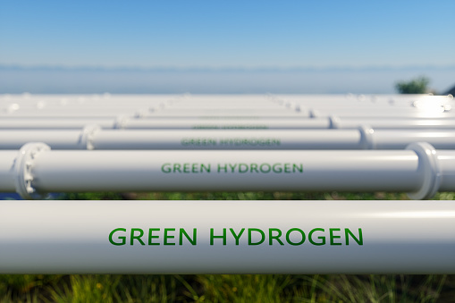 Close-up View Of Hydrogen Pipelines On Grass