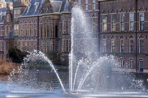 Dutch parliament buildings along the Hofvijver; The Hague, Netherlands