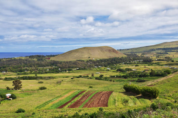 Rapa Nui, the landscape with the volcano on Easter Island, Chile