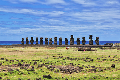 Rapa Nui, the statue Moai in Ahu Tongariki on Easter Island, Chile