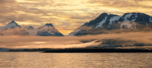 Dawn at the Inside Passage in Alaska, United States of America.