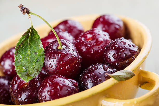 Washed wet ripe cherry stock photo