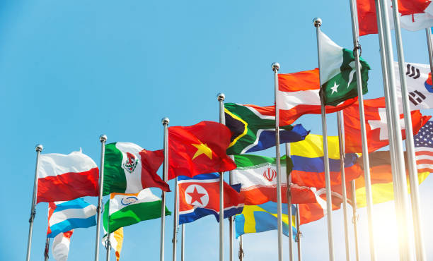 istock Set of flags fluttering in the wind against blue sky background 1770527328