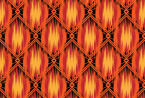 Ikat seamless pattern with tribal geometric shapes