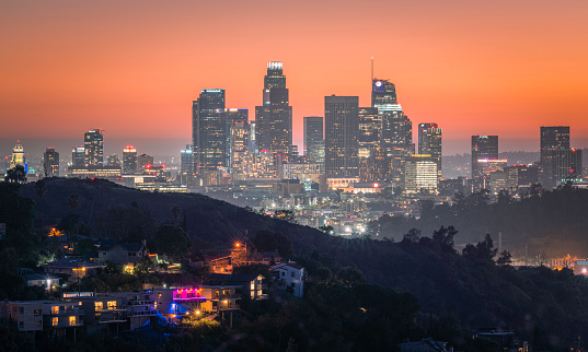 Cityscape of Los Angeles in dawn time