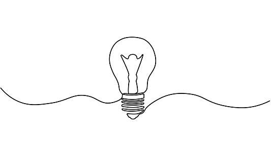 Electic light bulb of one continuous line drawn. Vector illustration