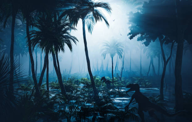Dinosaurs, raptors in the jungle.3D illustration