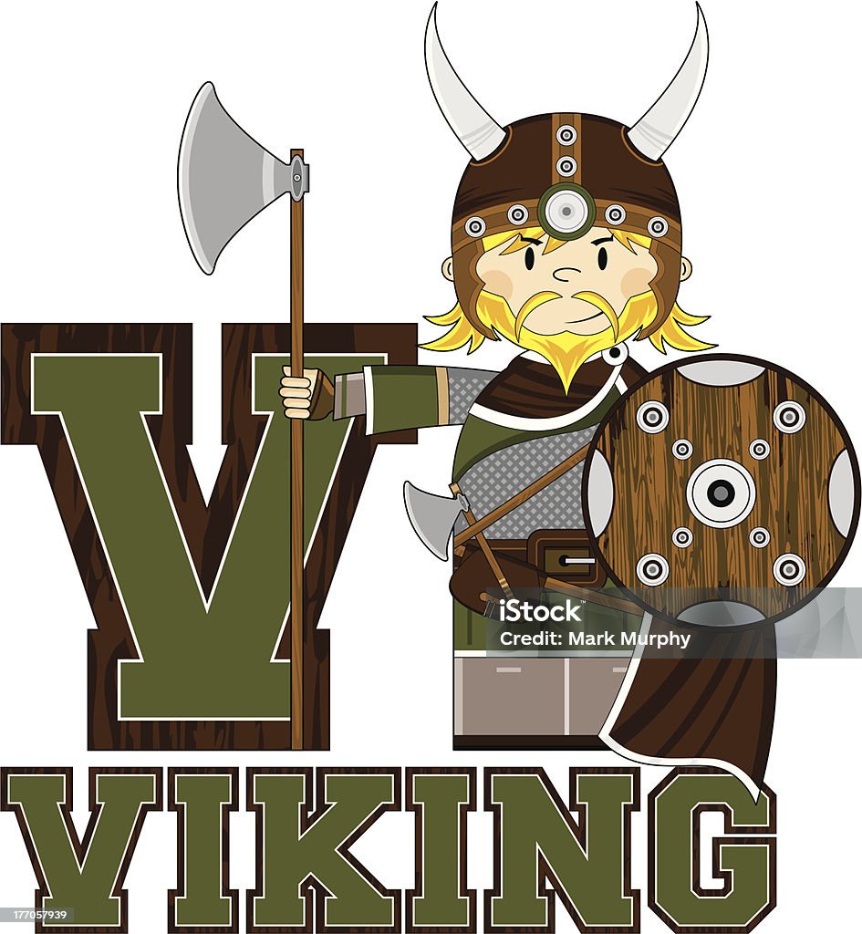 Linda Viking Warrior aprendizaje letra V - arte vectorial de Accesorio de cabeza libre de derechos