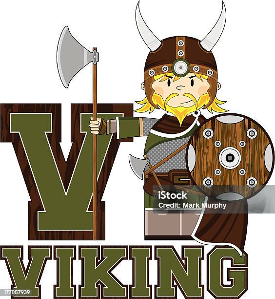 Ilustración de Linda Viking Warrior Aprendizaje Letra V y más Vectores Libres de Derechos de Accesorio de cabeza - Accesorio de cabeza, Adulto, Agarrar