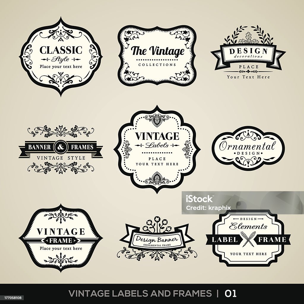 Vintage labels and frames Vector set of calligraphic Vintage labels and frames design elements Border - Frame stock vector