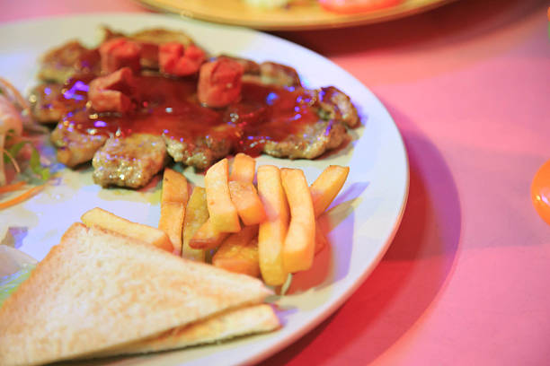 juicy meat steak and sausage