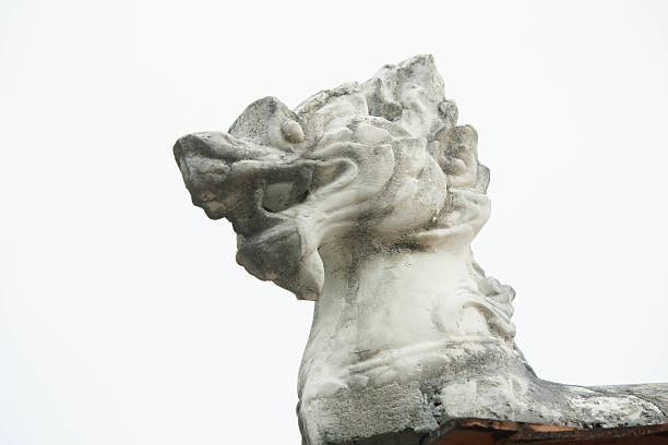 istock Traditional Thai white Lion head stone carving 177059307