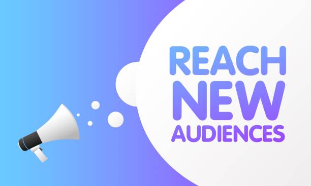 istock Reach new audiences sign. Flat, purple, text from a megaphone, reach new audiences. Vector icon 1770595335