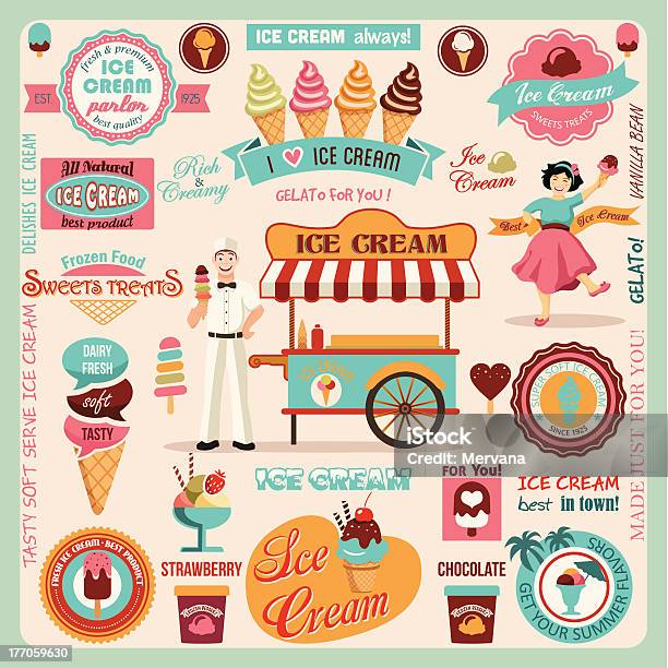 Коллекция Мороженого Дизайн Elementsvector Иллюстрация — стоковая векторная графика и другие изображения на тему Мороженое