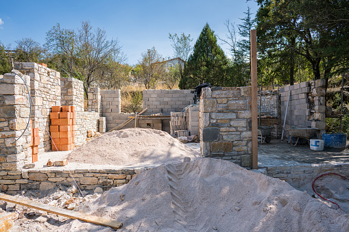 Construction phase of a traditional natural stone house in Akseki village of Antalya