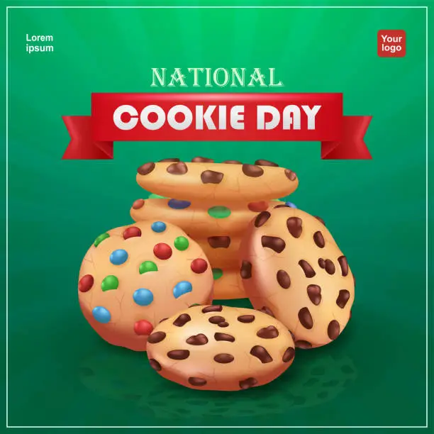 Vector illustration of National Cookie Day. Sweet round cookies with a dense and colorful chocolate topping. 3d vector, suitable for events, food, gifts and business