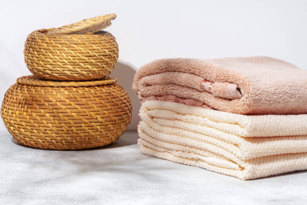 istock Stacked clean fluffy towels in a bathroom 1770620719