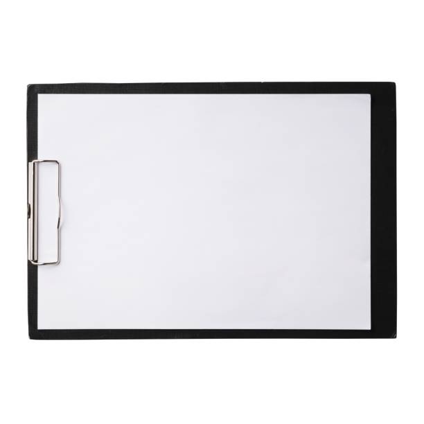 istock Black clipboard with clip at the top for papers, horizontal. Single clipboard, writing board with papers. Realistic, photography, isolated on white background. 1770648727