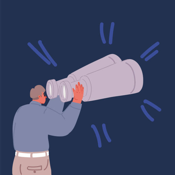 istock Cartoon vector illustration of Search goal. Man watching binocular, spyglass. 1770655732