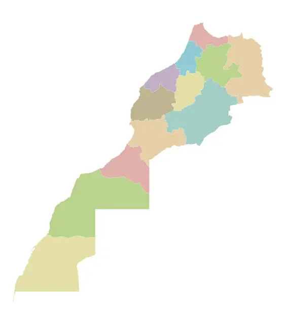 Vector illustration of Vector blank map of Morocco with regions and administrative divisions. Editable and clearly labeled layers.