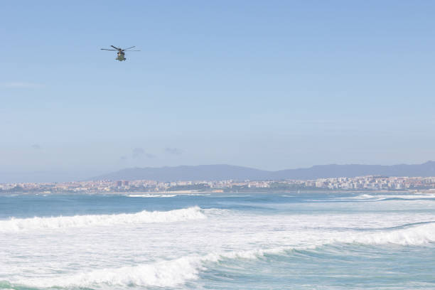 Helicopter fly over the sea