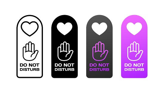Don't disturb. Different styles, colors, label icons, do not disturb. Vector icons