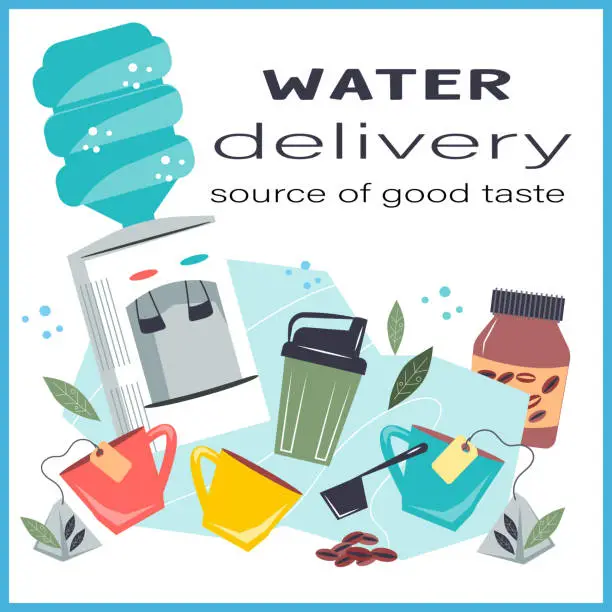 Vector illustration of Bottled drinking water delivery banner flat vector illustration.