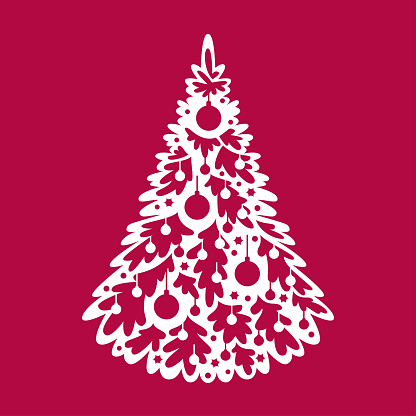 Christmas tree template for laser cutting. Beautiful winter decoration. Vector festive illustration.