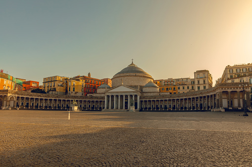 Piazza del Plebiscito in Naples at sunset